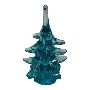 Vintage Liberty Village 1977 Signed Hand Blown Art Glass Blue Tree 9" READ